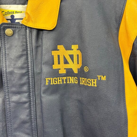 Vintage Notre Dame Leather Jacket Mens Large Bomber Fighting Irish Letterman - Picture 5 of 13
